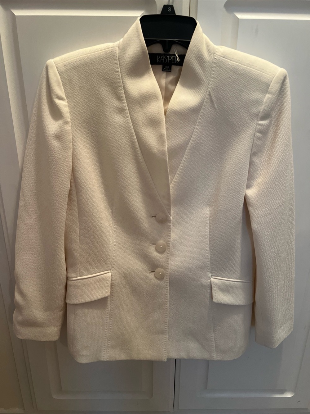 Kasper Suit Jacket Suit 10P Off White Topstitched Women's Dress Casual Blazer